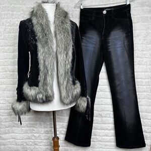 Vintage Cirque Du Soleil Black Velvet Pants (26) & Faux Fur Velvet Jacket (XS)